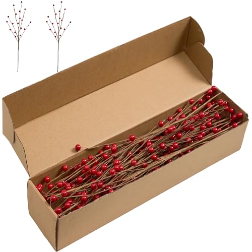 Red Berry Christmas Stems 24Pcs 17in - Holiday Centerpiece & Tree Decor by WSTPUPU (Red)