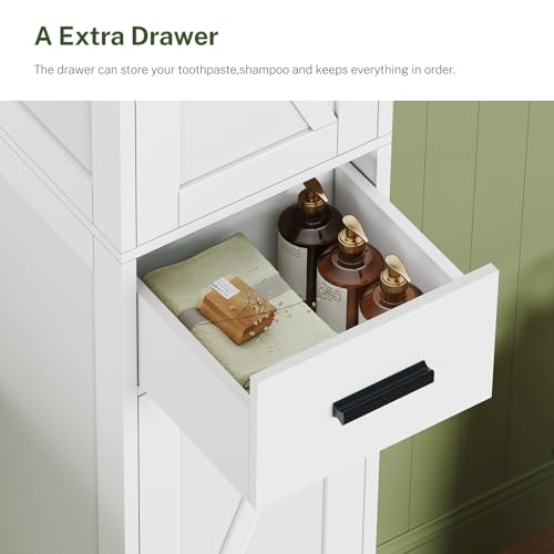 67-Inch Tall Narrow Bathroom Storage Cabinet with 6 Shelves and Drawer