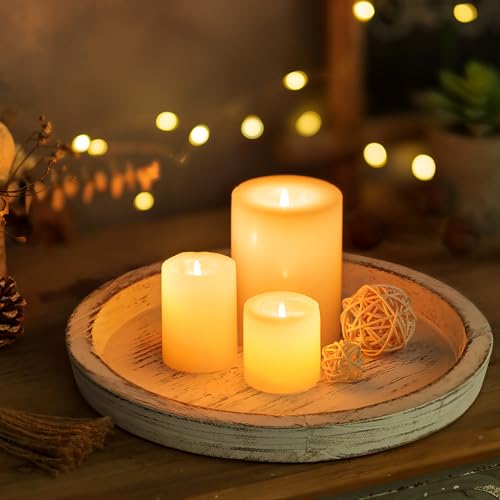 Rustic Wooden Tray Candle Holder - Distressed White Decorative Accent