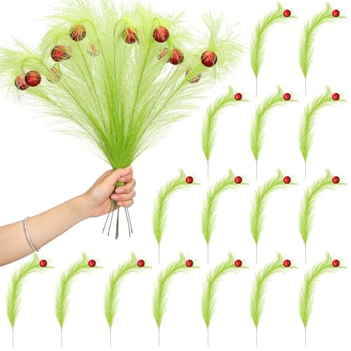 16 Pcs 17" Lime Green Curly Christmas Tree Picks with Red Ball