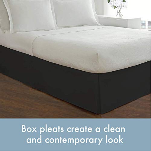 King Bed Skirt Dust Ruffle - Classic Tailored 14" Drop, Black Microfiber