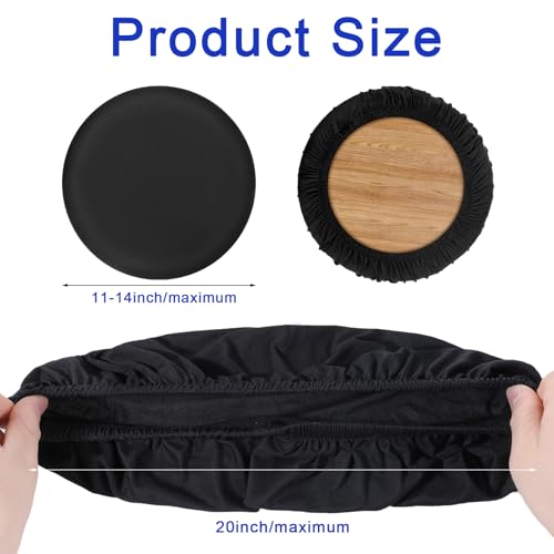 Round Bar Stool Covers - 2 Pcs Black High Elastic Slipcovers for 11-14 in Stools