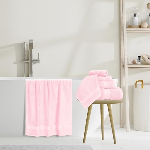 GLAMBURG 8-Piece Ultra Soft 100% Cotton Towel Set - Pink