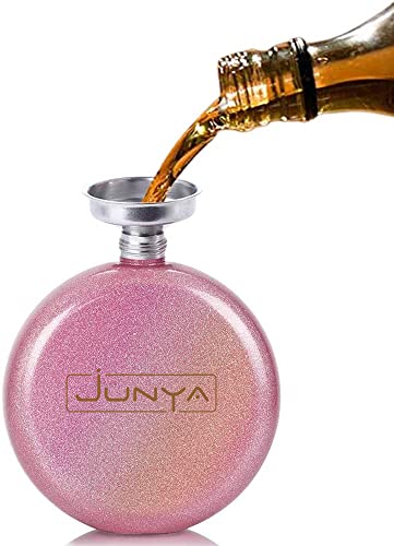 Pink Glitter Liquor Flask for Women 5oz Stainless Steel Rhinestone Cap Junya