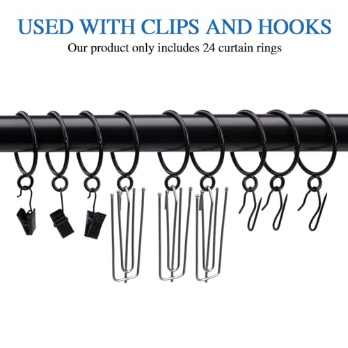 24-Piece Openable Metal Curtain Rings with Eyelets - 1.5 Inch Diameter