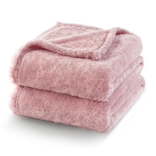 Large Fuzzy Fleece Throw Blanket, 50x70 Inches, Dusty Pink Plush Blanket