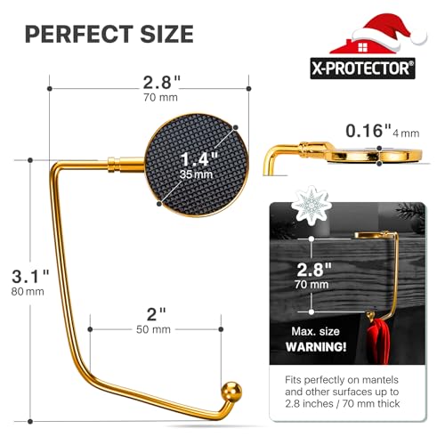 Non-Slip Christmas Stocking Holders for Mantel - Set of 6 Gold Hangers