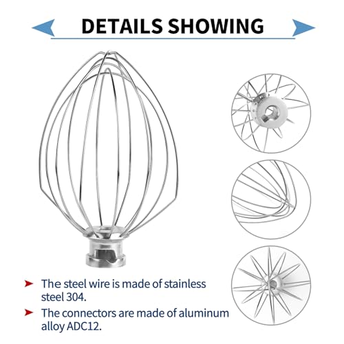 6-Quart Stainless Steel Wire Whisk Attachment for Bowl-Lift Stand Mixers