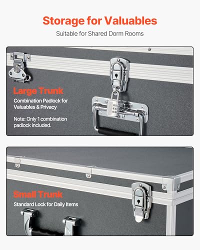Wooden Storage Trunk Set of 2 with Casters, Handles, and Padlock