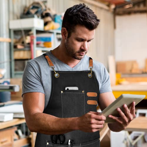 Canvas Chef Apron with 3 Pockets - Cross Back Durable Work Apron