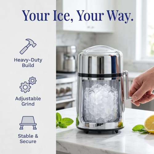 Verahaus Manual Ice Crusher with Rust-Resistant Zinc Alloy & Adjustable Coarse/Fine Crushed Ice