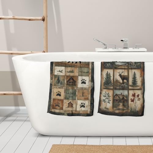 Rustic Black Bear Hand Towels - Set of 2 Decorative Cabin Bathroom Towels