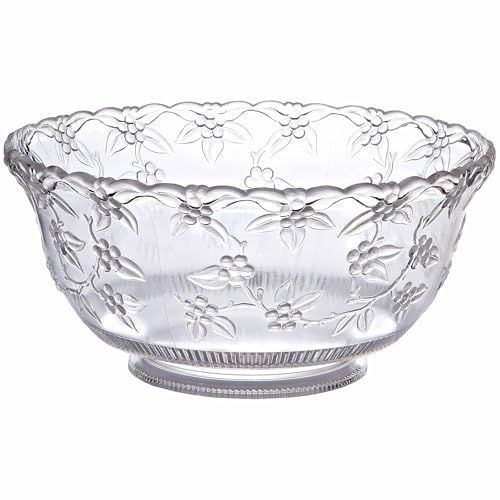 8 Quart Clear Plastic Punch Bowl - Embossed Serving Bowl for Parties