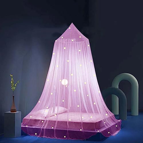 Glow in the Dark Princess Bed Canopy - Pink Hanging Mosquito Net Decor