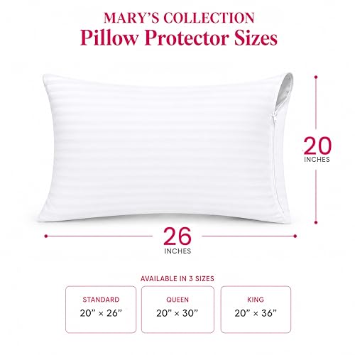 Standard Cotton Pillow Protectors - 300 TC Breathable Zippered Covers (2 Pack)
