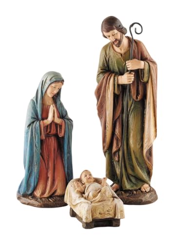 Hand-Painted 16-Inch Nativity Set - Mary Joseph Jesus, 3-Piece Indoor Display