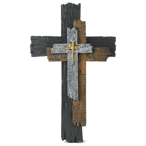 13-Inch Rustic Resin Wall Cross - Farmhouse Christian Home Decor