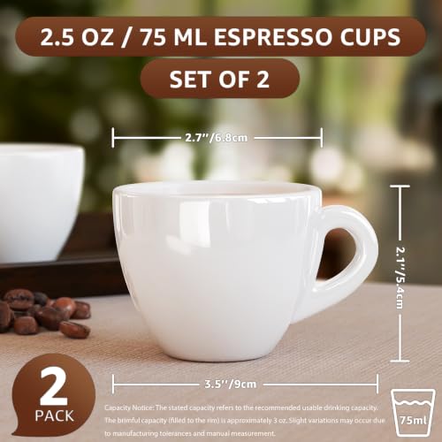 Pilnocok Ceramic Espresso Cups Set of 2 - 2.5 oz White Demitasse Coffee Mugs