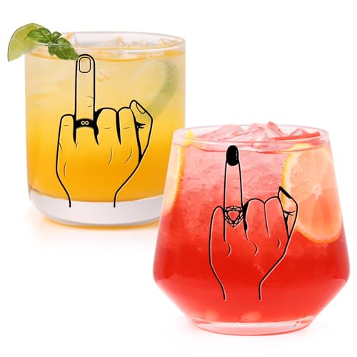 Engagement Gift Stemless Wine and Whiskey Glass Set for Couples