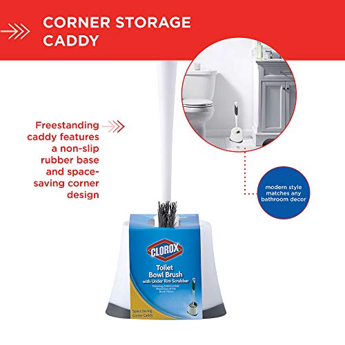 Clorox Corner Toilet Bowl Brush and Holder Set with Under-Rim Scrubber