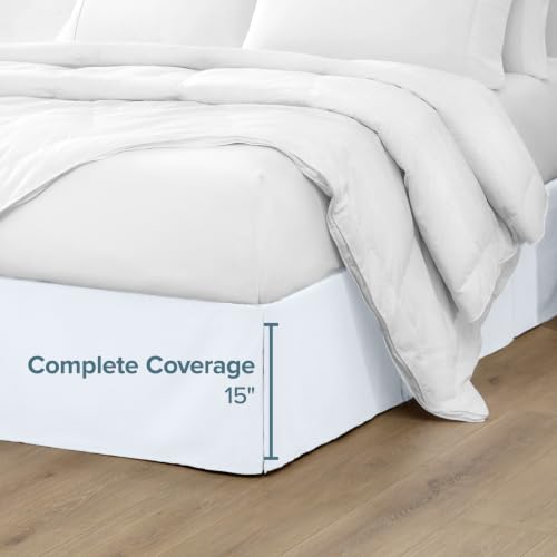 Queen Microfiber Bed Skirt - 15-Inch Drop Tailored Pleated Dust Ruffle
