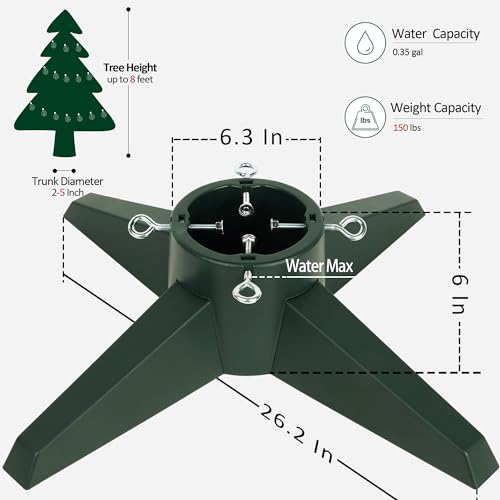 FORUP Green Christmas Tree Stand for Up to 8 Feet Trees - Heavy Duty, Water Reservoir, Easy Assembly