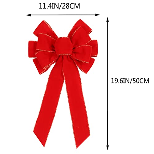 2-Pack Large Red Velvet Christmas Bows with Gold Edge - 12x20 Inch