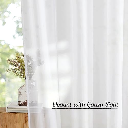 White Sheer Grommet Curtains 84 Inches Long - Light Filtering Drapes (2 Panels)