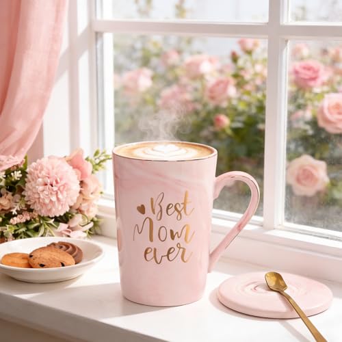YHRJWN Best Mom Ever Coffee Mug 14 oz Pink – Mother's Day Gift from Daughter/Son