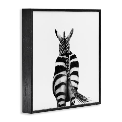 Midnight Black Framed 12x12 Zebra Butt Animal Portrait Wall Art – Playful Jungle Decor