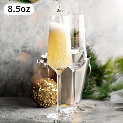 Elegant Champagne Flutes Set of 2 for Weddings & Celebrations - 8.5oz Durable Glass