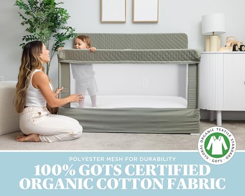 Organic Full Size Baby Crib & Playard with Breathable Mesh Walls - Sage