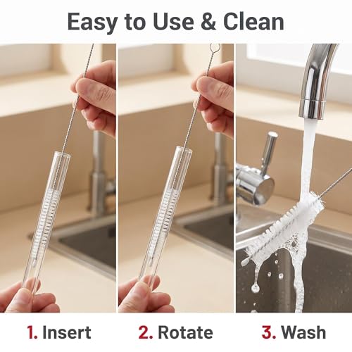 Reusable Straw Cleaner Brush Set - Extra Long 10.6" for Sippy Cup & Bottles
