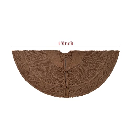 LimBridge Medium Brown Diamond Edge Knit Christmas Tree Skirt - 48in Neutral Rustic Boho