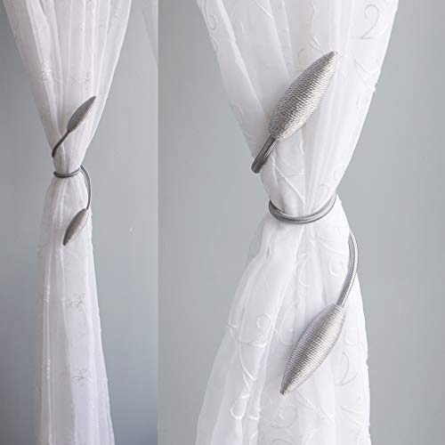 22-Inch Flexible Curtain Tiebacks - Decorative Silver Grey Rope Clips