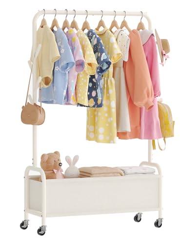 Kids Clothing Rack with Storage Bin and Hooks - Portable Garment Organizer