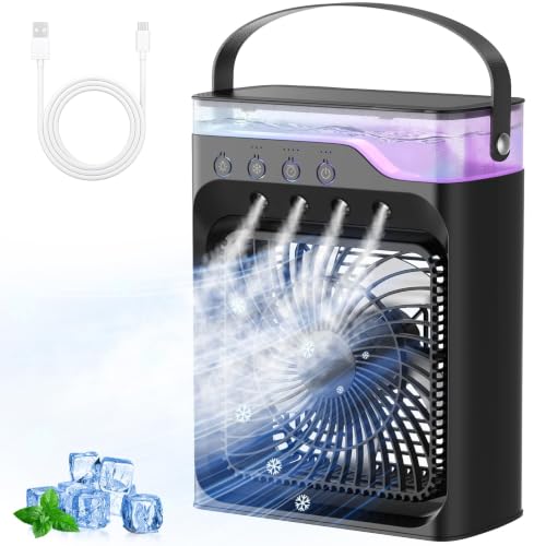 Portable Air Conditioner Fan with Mist, 3 Speeds, and Remote