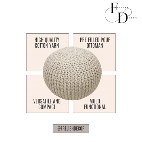 Hand-Knitted Round Cotton Pouf Ottoman - 20-Inch Floor Footstool