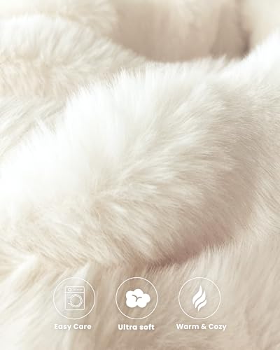 Ultra Soft Faux Fur Bubble Throw Blanket for Couch & Bed - 50x60 Cream White