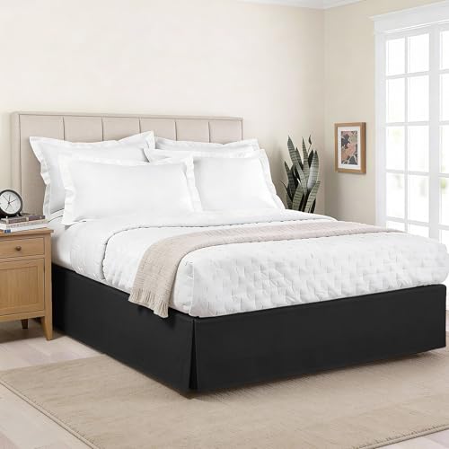 Tailored Microfiber Bed Skirt with Box Pleats - 14 Inch Drop, Twin, Black