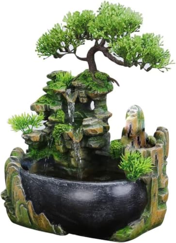 11-Inch Indoor Rockery Waterfall Fountain with Planter and Fish Bowl