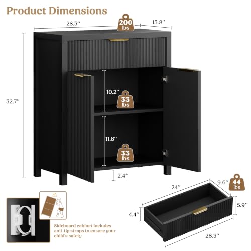 Fluted Buffet Cabinet with Drawers, Modern Sideboard for Kitchen & Dining