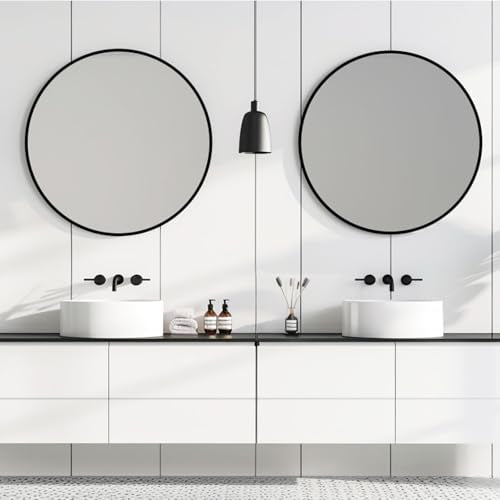 30-Inch Round Wall Mirror with Matte Black Metal Frame for Bathroom Vanity