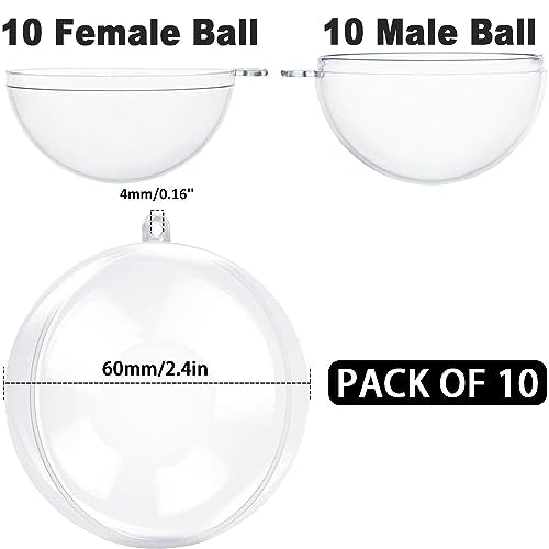 10-Pack 60mm Clear Plastic Fillable Ornament Balls for DIY Crafts