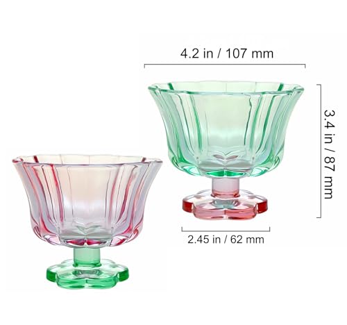 Flower Petal Glass Bowls Set - 8.5oz Vintage Dessert & Ice Cream Cups