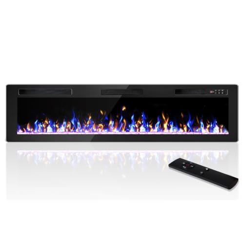 72 Inch Electric Fireplace Ultra-Thin Recessed & Wall Mounted