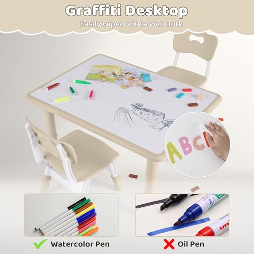 Kids Adjustable Height Table & 4 Chairs Set - Natural, DOREROOM