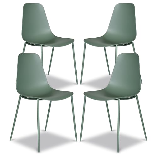 Modern Dining Chairs Set of 4, Pistachio Green Plastic Chairs with Metal Legs