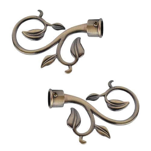Leafy Branch Curtain Rod Finials, Bronze Metal Decorative Caps (2-Pack)