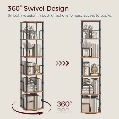 5-Tier Rotating Corner Bookshelf, 360-Degree Spinning Storage Rack